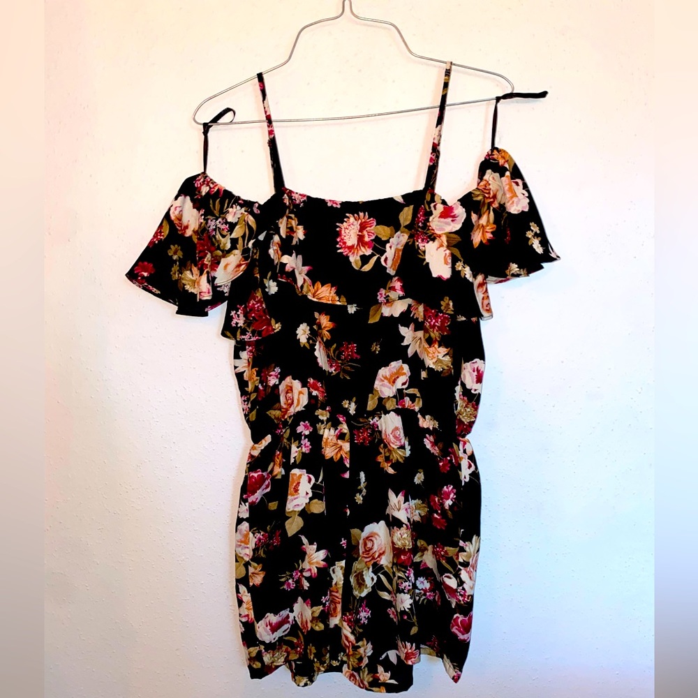 Love J Black and Pink Floral Romper
